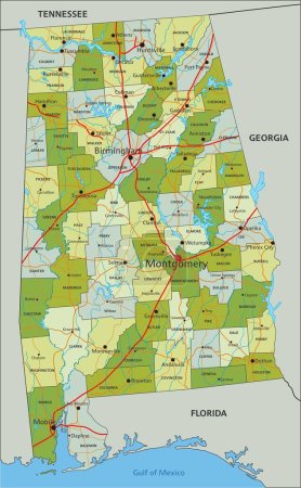 Ilustración de Mapa político editable altamente detallado con capas separadas. Alabama - Imagen libre de derechos