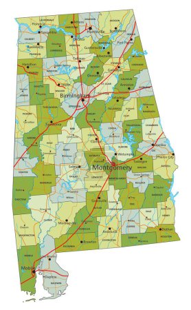 Téléchargez les illustrations : Carte politique modifiable très détaillée avec des couches séparées. Alabama - en licence libre de droit