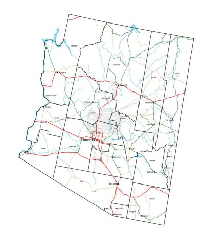 Ilustración de Arizona road and highway map. Ilustración vectorial. - Imagen libre de derechos