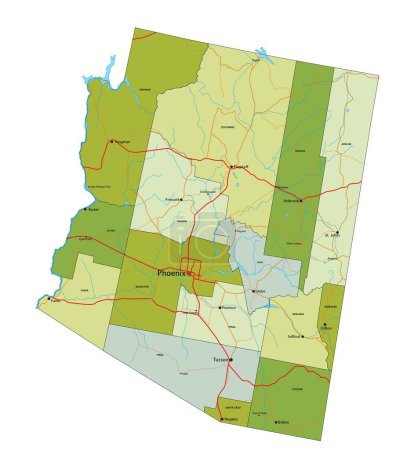 Ilustración de Mapa político editable altamente detallado con capas separadas. Arizona. - Imagen libre de derechos