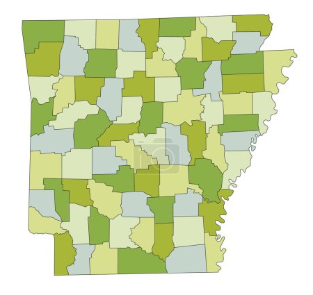 Ilustración de Mapa político editable altamente detallado con capas separadas. Arkansas. - Imagen libre de derechos