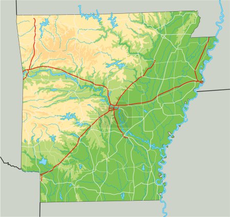 Ilustración de Mapa físico de Arkansas. - Imagen libre de derechos
