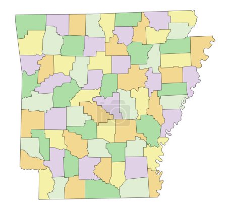 Ilustración de Arkansas - Mapa político editable altamente detallado. - Imagen libre de derechos