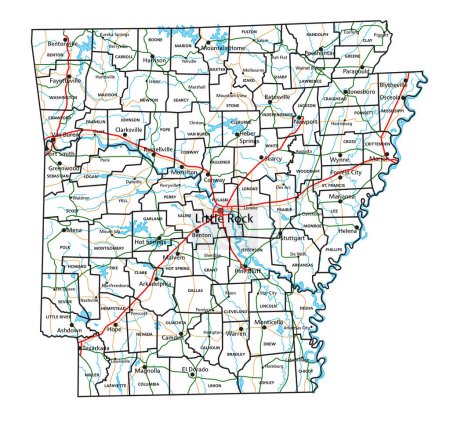 Ilustración de Arkansas road and highway map. Ilustración vectorial. - Imagen libre de derechos