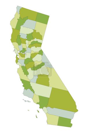 Téléchargez les illustrations : Carte politique modifiable très détaillée avec des couches séparées. Californie. - en licence libre de droit