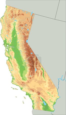 Téléchargez les illustrations : Carte physique détaillée de la Californie. - en licence libre de droit