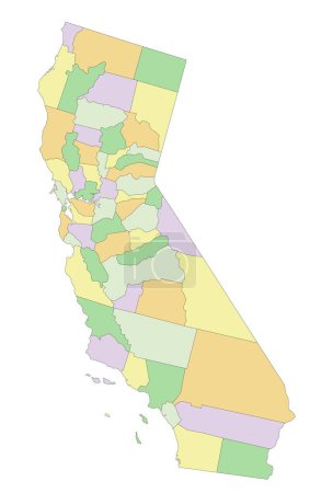 Téléchargez les illustrations : Californie - Carte politique éditable très détaillée. - en licence libre de droit