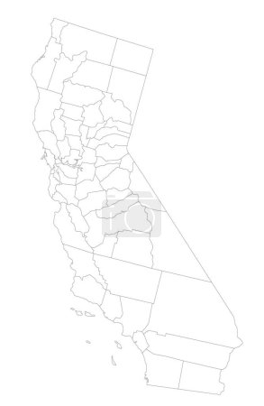 Téléchargez les illustrations : Carte aveugle de Californie très détaillée. - en licence libre de droit