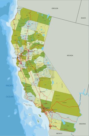 Illustration for Highly detailed editable political map with separated layers. California. - Royalty Free Image