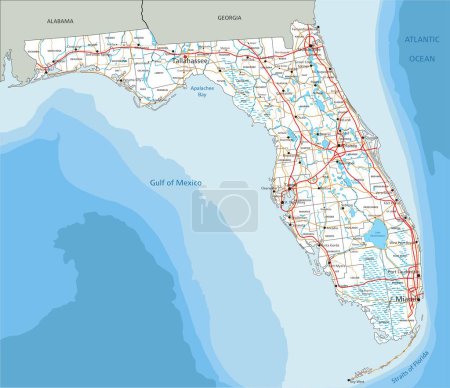 Hoch detaillierte Florida Roadmap mit Beschriftung.