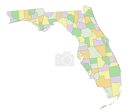 Ilustración de Florida - Mapa político altamente detallado y editable. - Imagen libre de derechos