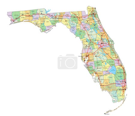 Illustration for Florida - Highly detailed editable political map with labeling. - Royalty Free Image