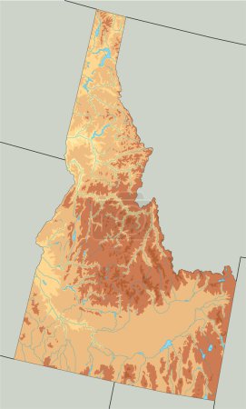 Ilustración de Mapa físico de Idaho altamente detallado. - Imagen libre de derechos