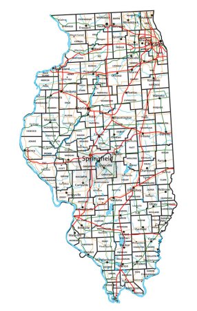 Téléchargez les illustrations : Carte routière de l'Illinois. Illustration vectorielle. - en licence libre de droit