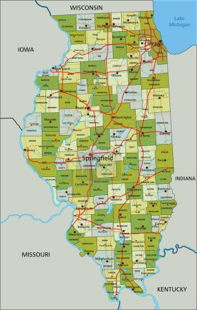 Ilustración de Mapa político editable altamente detallado con capas separadas. Illinois. - Imagen libre de derechos
