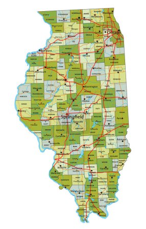 Téléchargez les illustrations : Carte politique modifiable très détaillée avec des couches séparées. Illinois. - en licence libre de droit