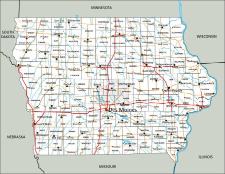 Illustration for High detailed Iowa road map with labeling. - Royalty Free Image
