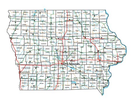 Ilustración de Mapa de carreteras y carreteras de Iowa. Ilustración vectorial. - Imagen libre de derechos