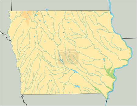 Ilustración de Mapa físico de Iowa alto detallado. - Imagen libre de derechos