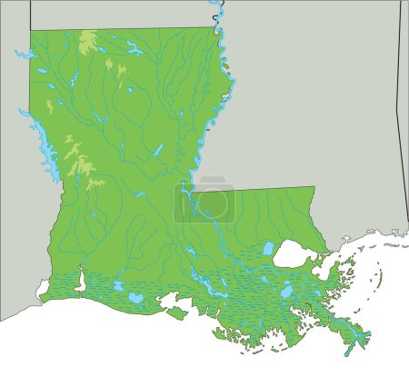 Téléchargez les illustrations : Carte physique détaillée de la Louisiane. - en licence libre de droit