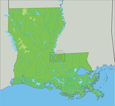 Ilustración de Mapa físico de Louisiana alto detallado. - Imagen libre de derechos