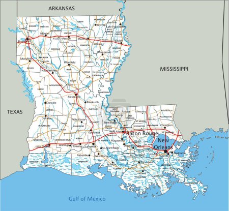 Illustration for High detailed Louisiana road map with labeling. - Royalty Free Image