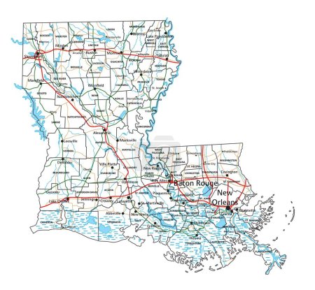 Téléchargez les illustrations : Carte routière et routière de Louisiane. Illustration vectorielle. - en licence libre de droit