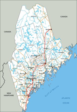 Téléchargez les photos : Carte routière détaillée du Maine avec étiquetage. - en image libre de droit