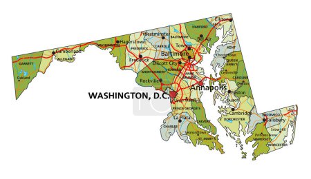 Ilustración de Mapa político editable altamente detallado con capas separadas. Maryland - Imagen libre de derechos