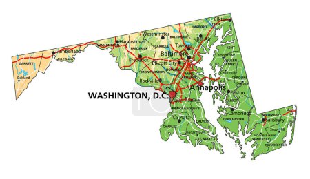 Illustration for High detailed Maryland physical map with labeling. - Royalty Free Image