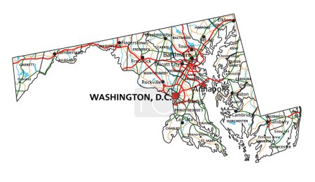 Téléchargez les illustrations : Maryland carte routière et routière. Illustration vectorielle. - en licence libre de droit