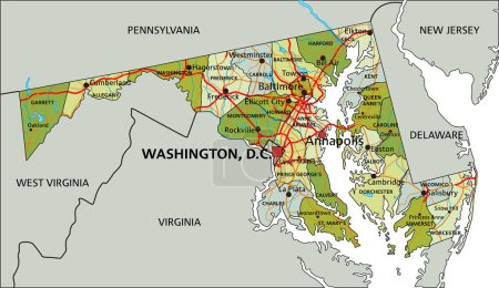 Ilustración de Mapa político editable altamente detallado con capas separadas. Maryland - Imagen libre de derechos