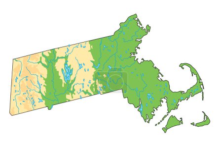 Ilustración de Mapa físico de Massachusetts alto detallado - Imagen libre de derechos