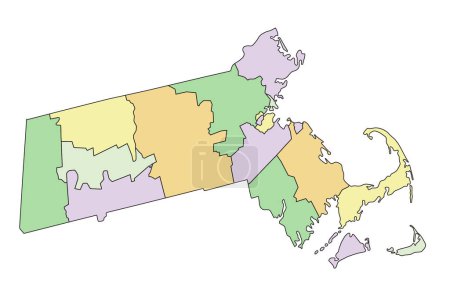 Ilustración de Massachusetts - Mapa político editable altamente detallado. - Imagen libre de derechos