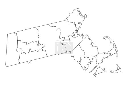 Téléchargez les illustrations : Carte Aveugle du Massachusetts très détaillée. - en licence libre de droit