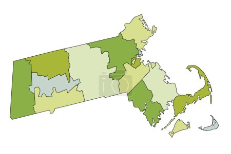 Téléchargez les illustrations : Carte politique modifiable très détaillée avec des couches séparées. Massachusetts. - en licence libre de droit