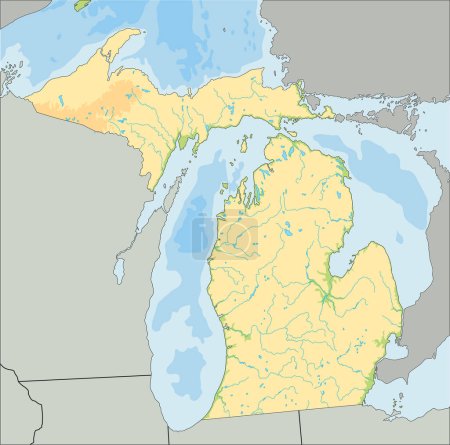 Illustration for High detailed Michigan physical map. - Royalty Free Image