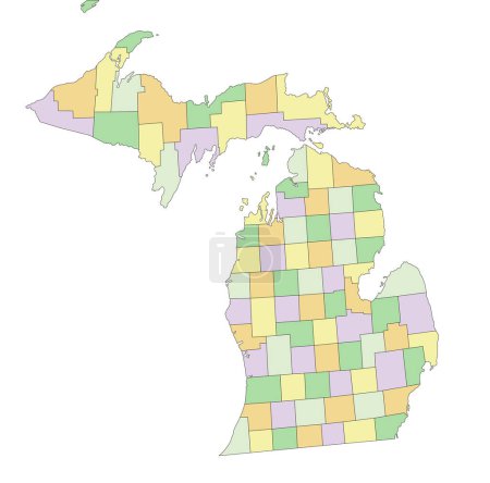 Téléchargez les illustrations : Michigan - Carte politique modifiable très détaillée. - en licence libre de droit