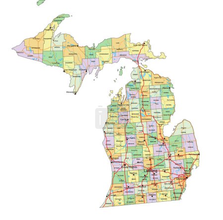 Illustration for Michigan - Highly detailed editable political map with labeling. - Royalty Free Image