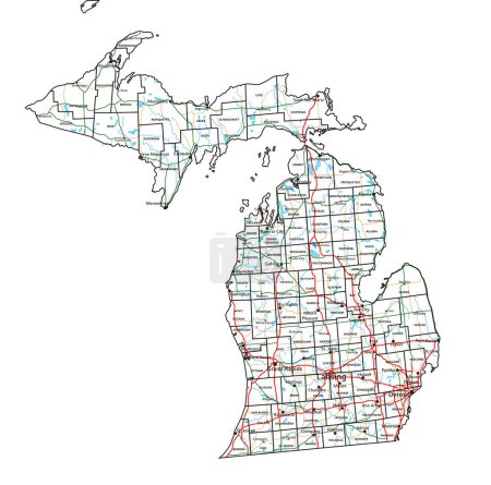 Illustration for Michigan road and highway map. Vector illustration. - Royalty Free Image