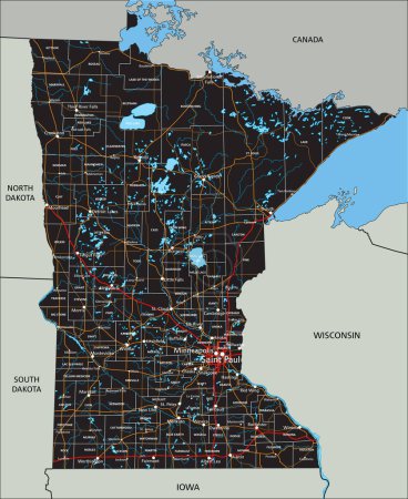 Illustration for High detailed Minnesota road map with labeling. - Royalty Free Image