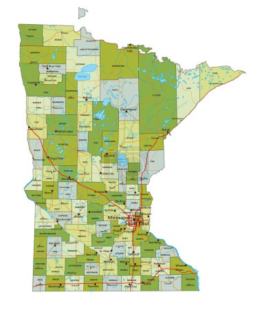 Illustration for Highly detailed editable political map with separated layers. Minnesota. - Royalty Free Image