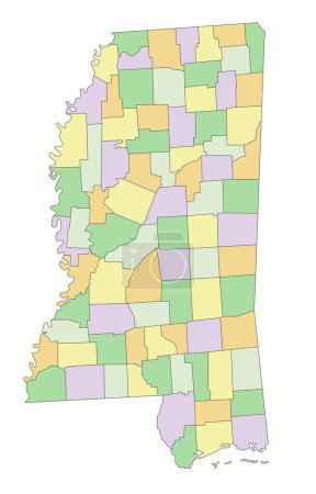 Ilustración de Mississippi - Mapa político altamente detallado y editable. - Imagen libre de derechos