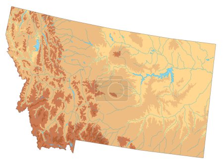 Ilustración de Mapa físico de Montana muy detallado. - Imagen libre de derechos