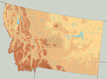 Ilustración de Mapa físico de Montana muy detallado. - Imagen libre de derechos