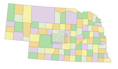 Ilustración de Nebraska - Mapa político editable altamente detallado con etiquetado. - Imagen libre de derechos