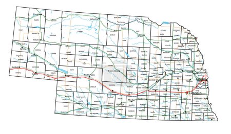Ilustración de Nebraska road and highway map. Ilustración vectorial. - Imagen libre de derechos