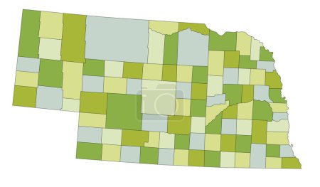 Illustration pour Carte politique modifiable très détaillée avec des couches séparées. Nebraska. - image libre de droit