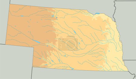 Illustration pour Carte physique détaillée du Nebraska. - image libre de droit