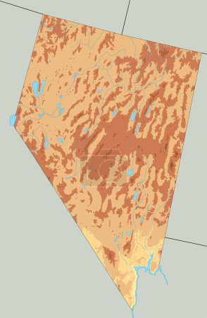 Ilustración de Mapa físico de Nevada alto detallado con etiquetado. - Imagen libre de derechos
